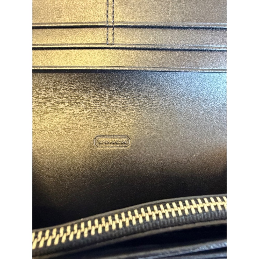 Coach Signature Jacquard Slim Envelope Long Wallet Black Leather Trim Snap Close - Picture 6 of 8